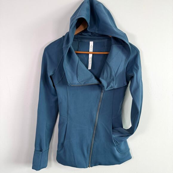 Lululemon Jackets & Blazers - Lululemon Every Journey Hoodie Spacer Petrol Blue Size 4 Moto Zip Up Jacket